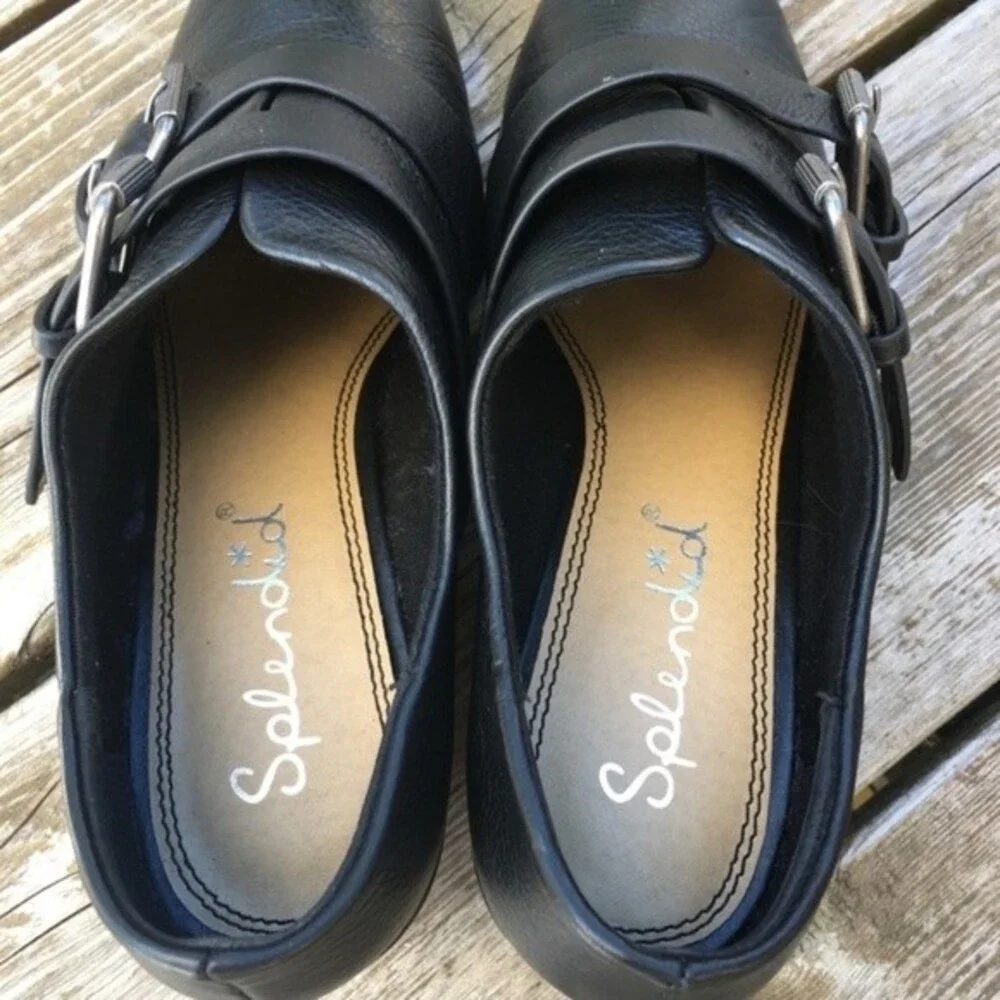 Anthropologie Splendid Carla Buckle Point Toe Black Leather Booties 8.5 NWOB